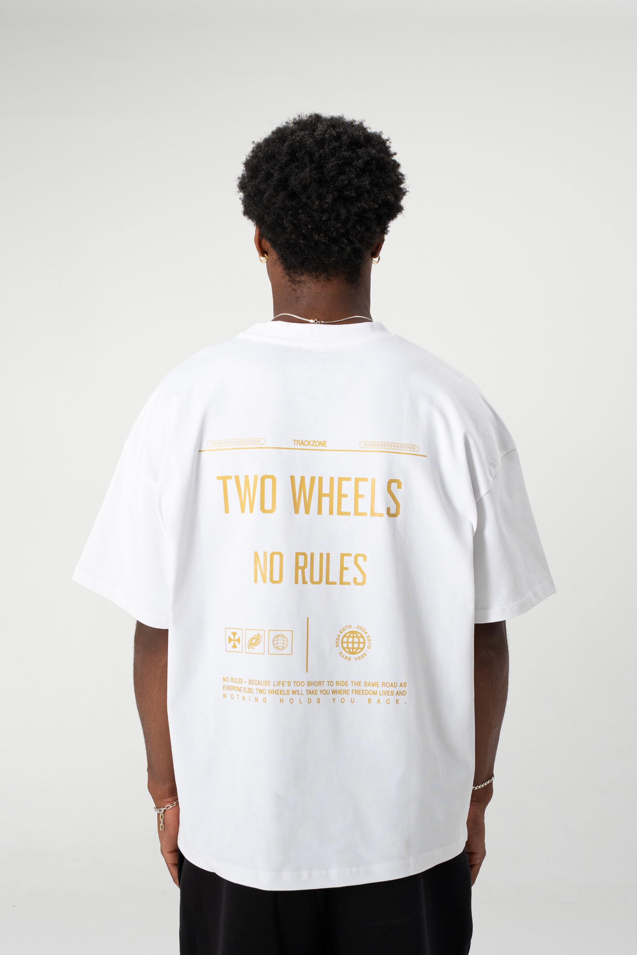 TWO WHEELS NO RULES TEE WHITE