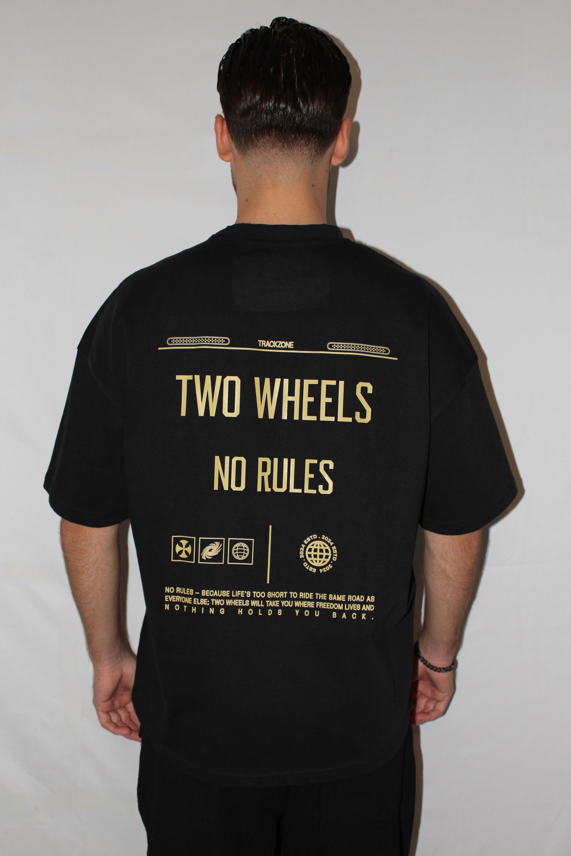 TWO WHEELS NO RULES TEE BLACK